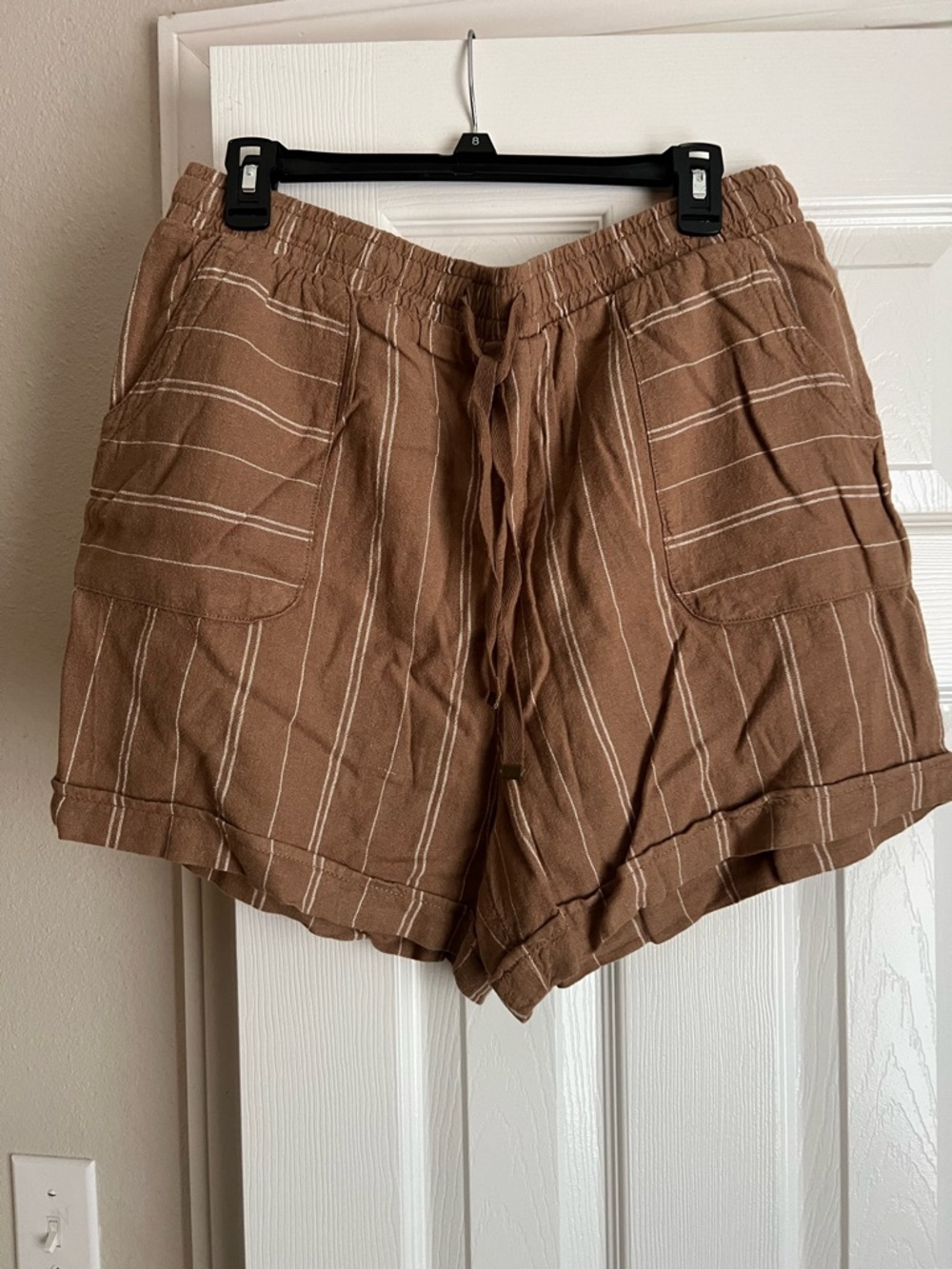 Brown Striped Women's Drawstring Shorts